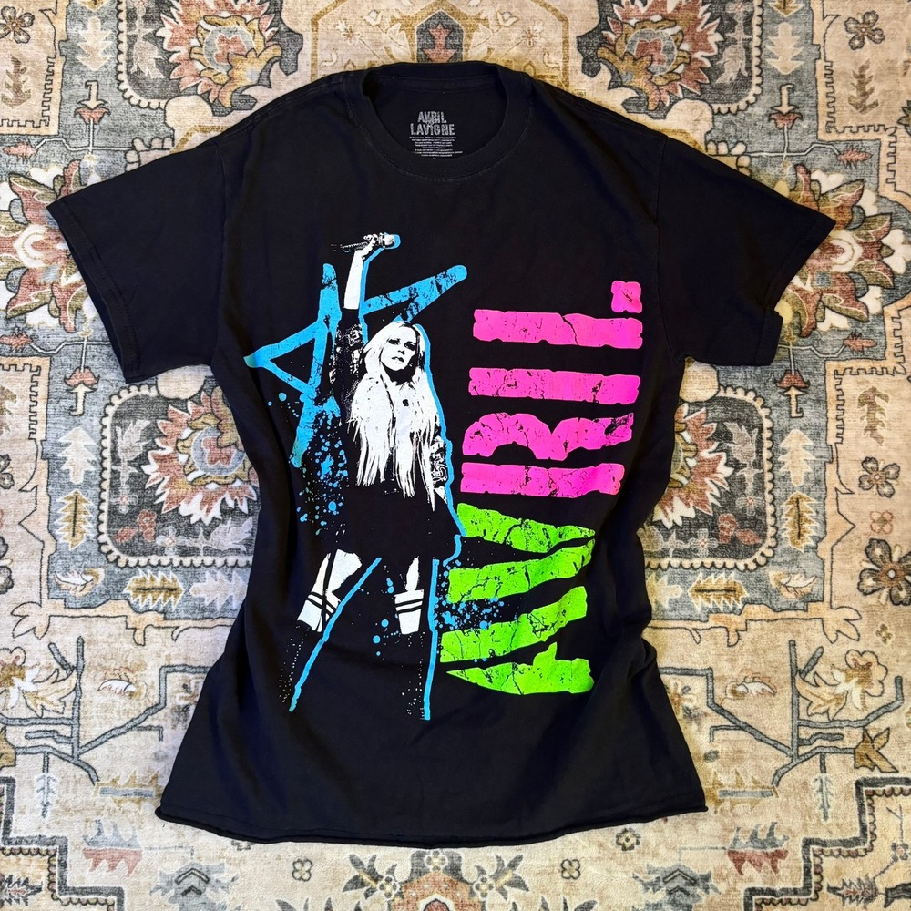 Avril Lavigne Greatest Hits Tour T-Shirt Black Neon Concert Merch Small Y2K Girl